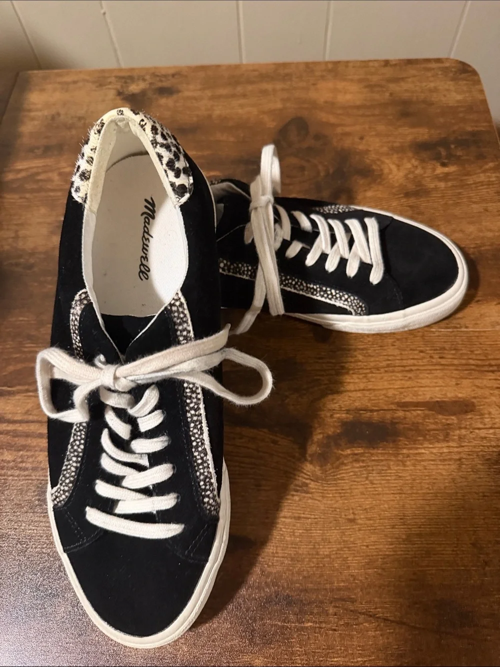 Madewell Black Suede Lace-Up Sneakers with Leopard Accent